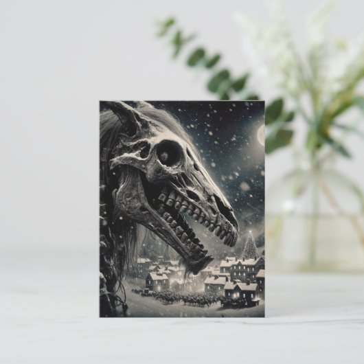 Zwart-wit Mari Lwyd Skelet Kerstmis Briefkaart (Staand voorkant)