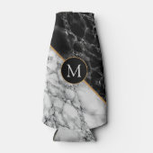 Zwart Wit Marmer Custom Letter Fles Koeler (Voorkant)