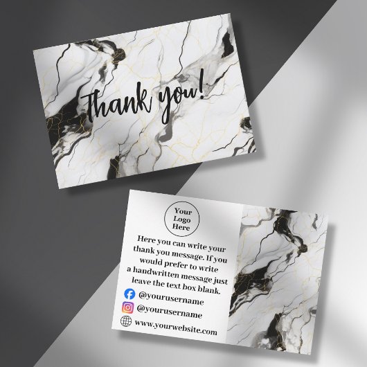 Zwart-wit marmer Dankkaart Bedankkaart