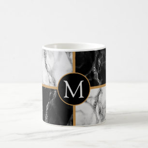 Zwart wit marmer gepersonaliseerd uw letter Mok