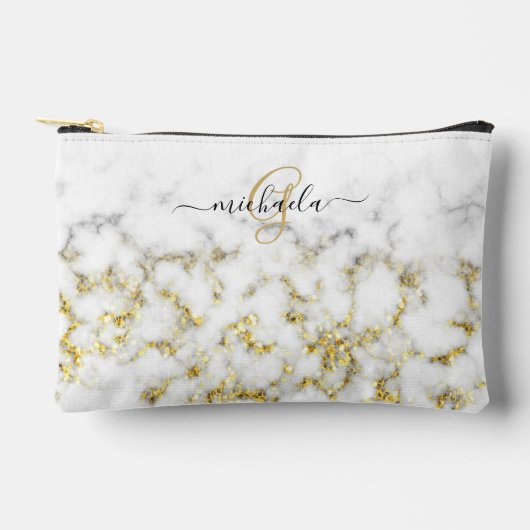 Zwart wit marmer goud sparkle bling Monogram Etui (Voorkant)