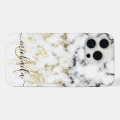 Zwart wit marmer goud sparkle bling Monogram iPhone Hoesje (Achterkant horizontaal)