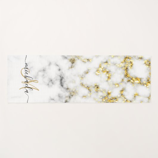 Zwart wit marmer goud sparkle bling Monogram Yogamat (Voorkant (horizontaal))