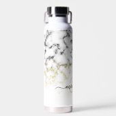Zwart wit marmer goud sparkle Custom Monogram Waterfles (Voorkant)
