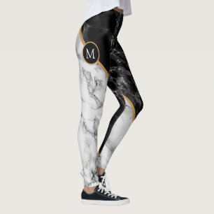 Zwart wit marmer Leggings gepersonaliseerde letter