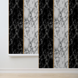 Zwart-wit marmer met gouden lijn behang