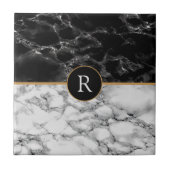 Zwart wit marmer monogram Uw brief Tegeltje (Voorkant)