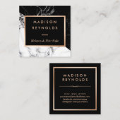 Zwart Wit Marmer Roos Gold Beauty Salon Vierkante Visitekaartje (Voorkant / Achterkant)