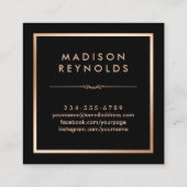 Zwart Wit Marmer Roos Gold Beauty Salon Vierkante Visitekaartje (Achterkant)