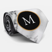 Zwart Wit Marmer Stropdas met Custom Letter (Opgerold)