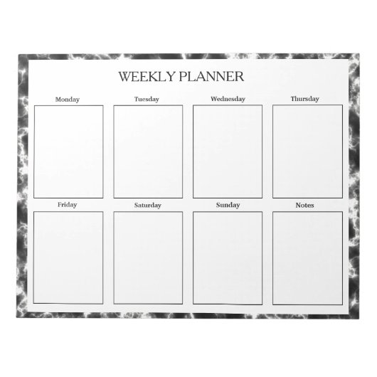 Zwart-wit Marmer Wekelijkse Planner Custom Notitieblok (Voorkant)