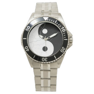 Zwart-wit Marmer Yin Yang Horloge