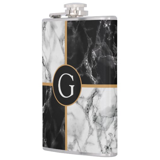 Zwart wit marmeren fles gepersonaliseerd uw brief heupfles (Links)