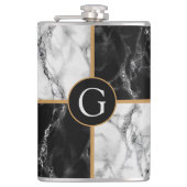 Zwart wit marmeren fles gepersonaliseerd uw brief heupfles (Voorkant)