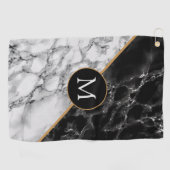 Zwart-wit marmeren golfhanddoek Custom Letter (Horizontaal)