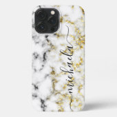 Zwart-wit marmeren gouden sprankeling Aangepaste n iPhone Hoesje (Achterkant)