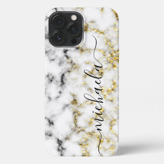 Zwart-wit marmeren gouden sprankeling Aangepaste n iPhone Hoesje (Achterkant)