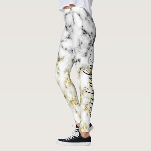 Zwart-wit marmeren gouden sprankeling Aangepaste n Leggings (Links)