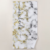 Zwart-wit marmeren gouden sprankeling Aangepaste n Strandlaken (Voorkant)