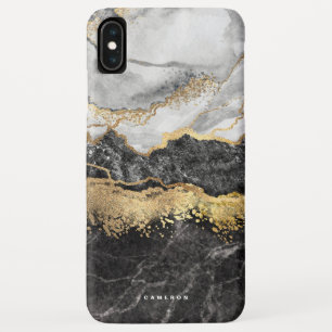 Zwart-wit marmeren goudfolie gepersonaliseerd iPhone XS max hoesje