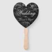 Zwart Wit Marmeren Hart Elegant Huwelijksprogramma Handwaaier (Voorkant)