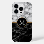 Zwart Wit Marmeren iPhone Case Gepersonaliseerde b (Achterkant)