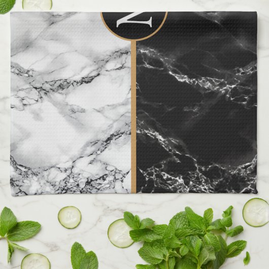 Zwart Wit Marmeren Keuken Handdoek Custom Letter (Gevouwen)