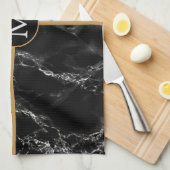 Zwart Wit Marmeren Keuken Handdoek Custom Letter (Quarter Fold)