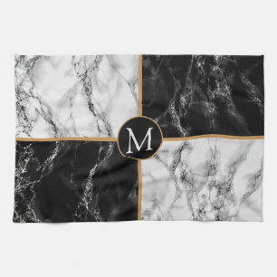 Zwart Wit Marmeren Keuken Handdoek Custom Letter