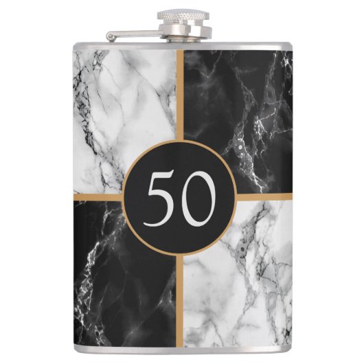 Zwart wit marmeren kolf gepersonaliseerd uw ontwer heupfles (Voorkant)