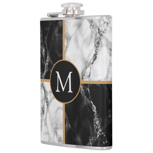 Zwart wit marmeren kolf met aangepaste uw brief heupfles (Links)
