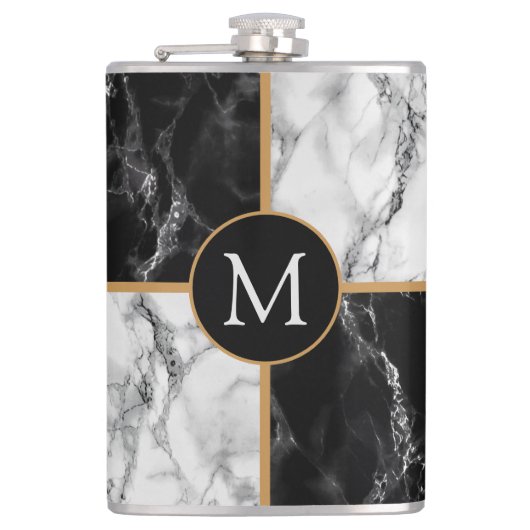 Zwart wit marmeren kolf met aangepaste uw brief heupfles (Voorkant)