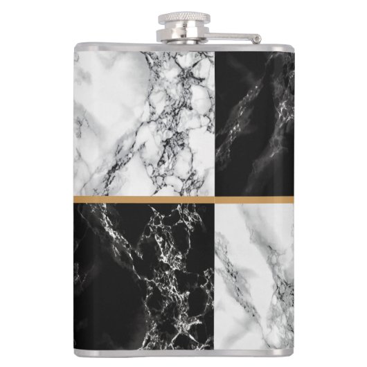 Zwart wit marmeren kolf met aangepaste uw brief heupfles (Achterkant)