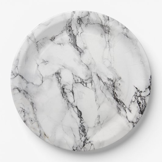 Zwart-wit marmeren look papieren bordje (Voorkant)