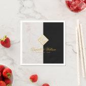 Zwart Wit Marmeren Monogram Goud Elegant Bruiloft Servet (Insitu)