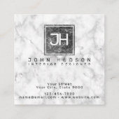 Zwart-wit marmeren ontwerp moderne monogram zakeli vierkante visitekaartje (Achterkant)