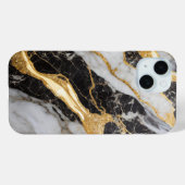 Zwart-wit marmeren patroon met goud Case-Mate iPhone case (Achterkant (horizontaal))