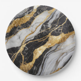 Zwart-wit marmeren patroon met goud papieren bordje