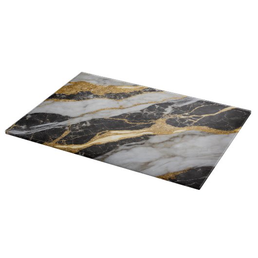 Zwart-wit marmeren patroon met goud snijplank (Hoek)