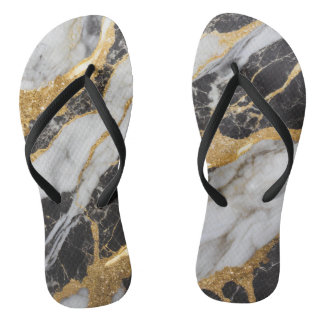 Zwart-wit marmeren patroon met goud teenslippers