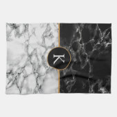 Zwart-wit marmeren steen - Uw brief toevoegen/Meer Theedoek (Horizontaal)