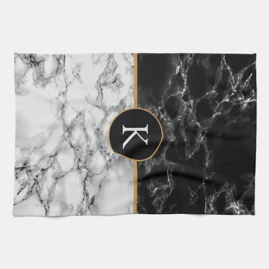 Zwart-wit marmeren steen - Uw brief toevoegen/Meer Theedoek (Horizontaal)