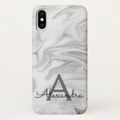Zwart-wit marmeren stenen monogram Case-Mate iPhone case (Achterkant)