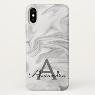 Zwart-wit marmeren stenen monogram iPhone x hoesje