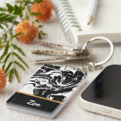 Zwart & Wit Marmeren Stijl Acryl Sleutelhanger (Voorkant Rechts)
