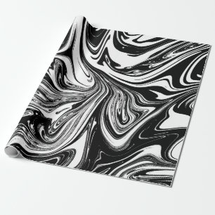 Zwart & Wit Marmeren Swirl Moderne Glam Cadeaupapier