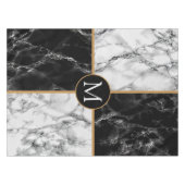 Zwart-wit marmeren tafelkleed Monogram Letter (Voorkant (Horizontaal))