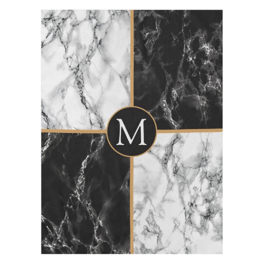 Zwart-wit marmeren tafelkleed Monogram Letter (Voorkant)