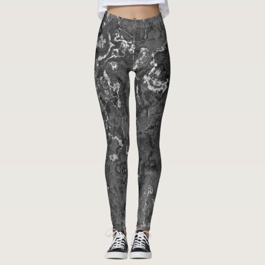 Zwart-wit marmeren werveling Abstract Leggings (Voorkant)