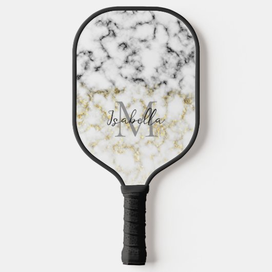 Zwart wit marmergoudspargel pickleball paddle (Achterkant)